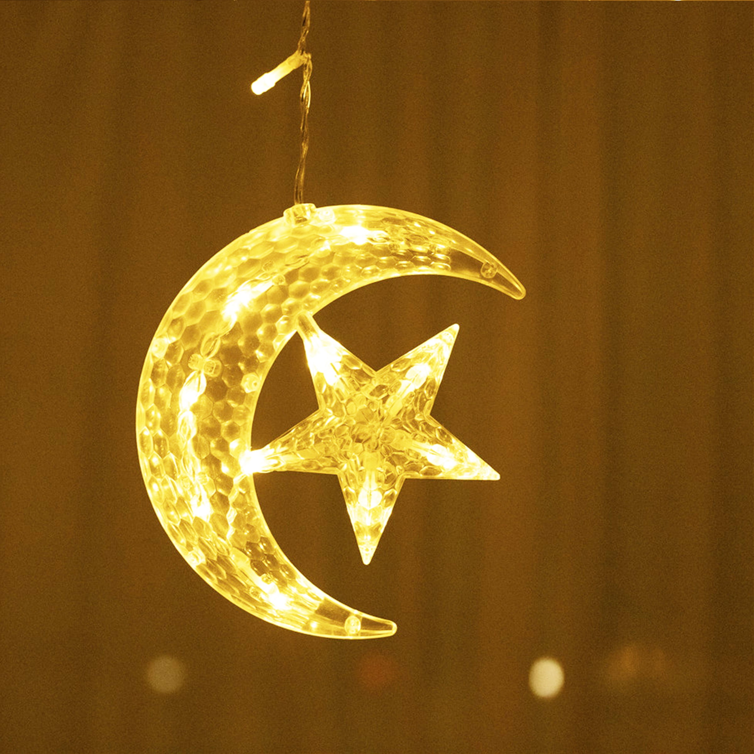 Fuchsun Led Curtain String Light 138 Led Crescent Moon and Star Light with 8 Lighting Modes for Indoor Outdoor (Warm White)