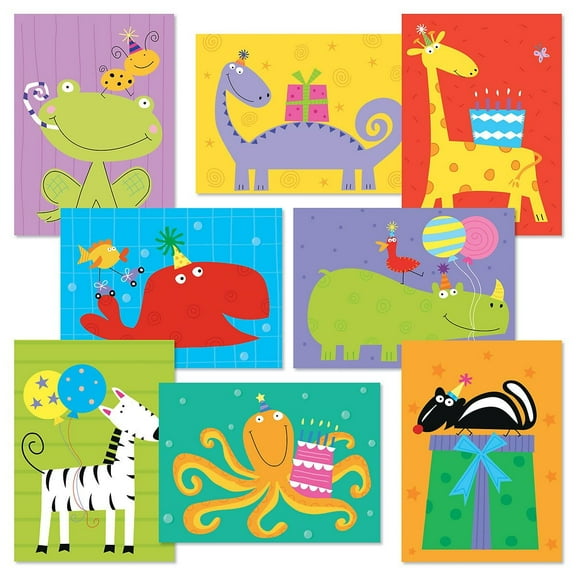 Kids Birthday Greeting Cards Value Pack - Set of 16 (8 designs), Large 5" x 7", Happy Birthday Cards with Sentiments Inside, by Current