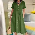 thumbnail image 1 of Lindbes Nouvelle 2024 Robe Décontractée pour Femmes en Coton et Lin, Ample, Unie, à Manches Courtes, Col en V, Boutonnée à l'Avant, Robe Chemise Midi Élégante 5TG, 1 of 7