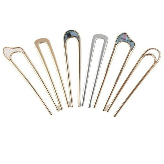 6 Pieces U-Shaped Hairpin, Happon Metal Hair Pin Fork Sticks 2 Prongs Updo Chignon Pins for Girls Women DIY Hair Styling Accessories