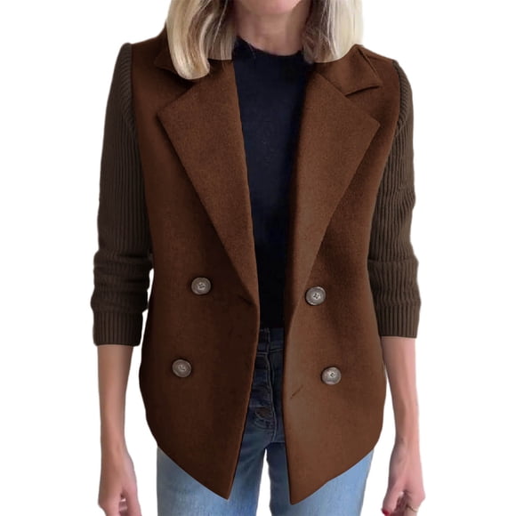 WRKEKC Women's Notch Lapel Wool Blend Peacoat Solid Color Long Sleeve Winter Coat for Office Commute and Casual Daily Wear Brown S