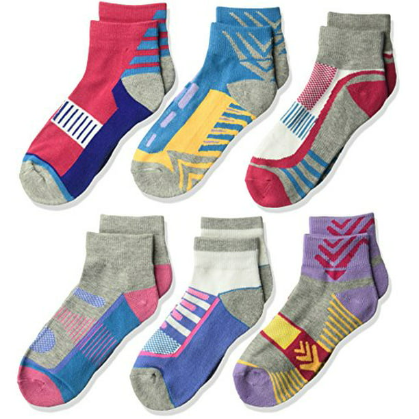 Jefferies Socks Girls Little Tech Sport Quarter Half Cushion Socks 6 Pair  Pack, multi, Medium 