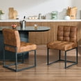 thumbnail image 4 of GrandNoor Coffee Faux Leather Dining Chairs Set of 2, Mid-Century Modern Dining Room Chairs with Armless, Checkered Kitchen Chair with Metal Legs, 4 of 9