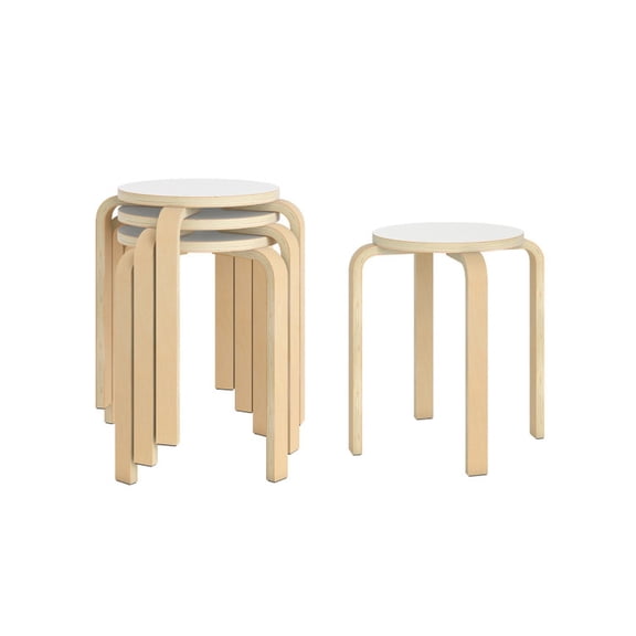 Furnibear Stackable Bentwood Dining Chairs Set of 4, Wood Dining Chairs with Round Top Seat, Kitchen Dining Chairs for Home, White