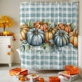 thumbnail image 3 of Shower Curtain 72"W x 78"L Thanksgiving Pumpkin Watercolor Plaid Fabric Shower Curtains Set with Hooks Water Repellent Bathroom Curtains Machine Washable Bathroom Accessories, 3 of 6