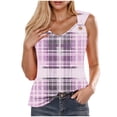 thumbnail image 1 of UPPADA Débardeur Décontracté pour Femme à Col en V, Chemises à Rayures Patchwork, Haut Fluide à Blocs de Couleur pour la Plage, Tunique d'Été Décontractée à Porter avec des Leggings, Violet, 2TG, 1 of 5