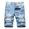 thumbnail image 2 of cllios Men's Ripped Denim Shorts 2024 Summer Stretch Jeans Shorts Distressed Ripped Jean Shorts Basic Work Short Pants Loose Knee Length Pants, 2 of 6