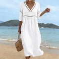 thumbnail image 2 of Dresses for Women Plus Size V-Neck 3/4 Sleeve Boho Summer Casual Loose Tent Dress Beach Vacation Outfits, 2 of 9