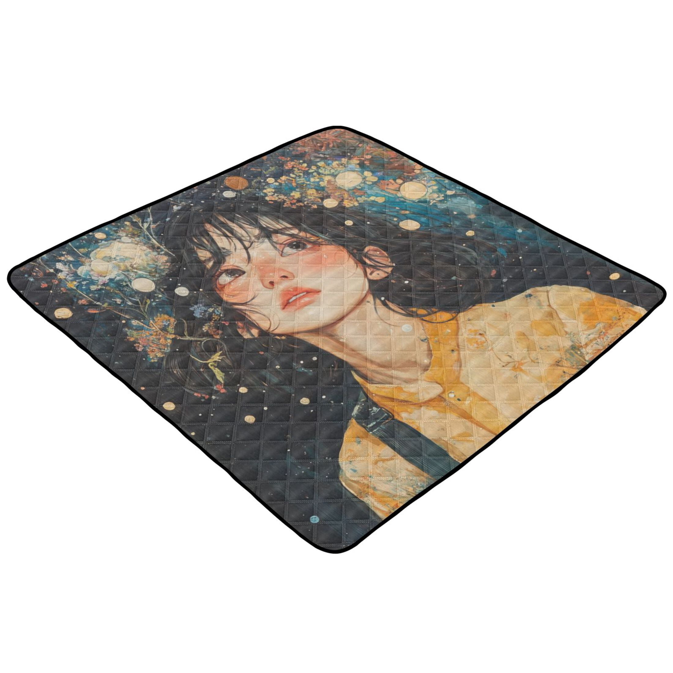 WOBOGO Black Hair Lass Baby Playmats Extra Large Waterproof Rollable Activity Pads for Toddlers 50×50inch