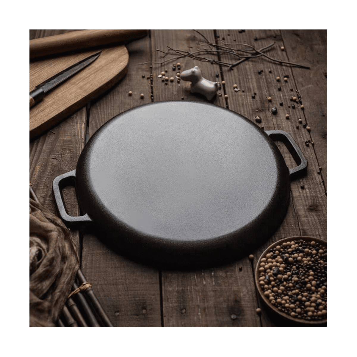 Cast Iron Pizza Pan Steel Pizza Cooker with Handles Deep Stone for