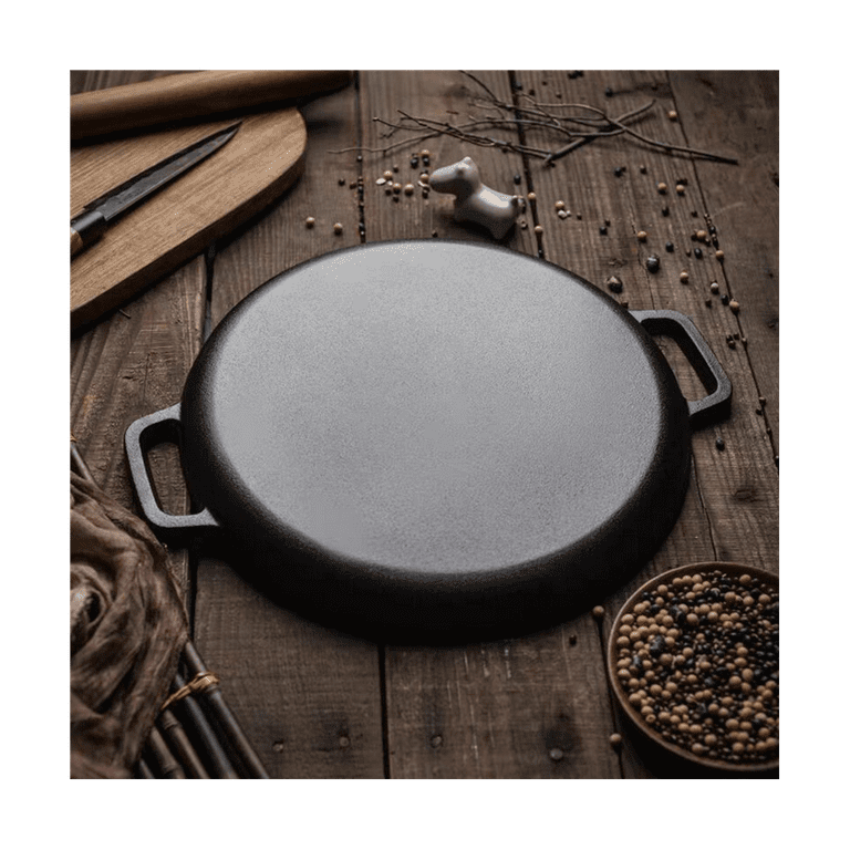 Therwen 2 Pcs Cast Iron Pizza Pan 12 Inch and 14 Inch,cast Iron Skillet Pan  with Convenient Grip Handles for Deep Stone,oven,griddle for Gas,grilling