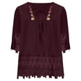 thumbnail image 3 of Femmes Blouse Vintage en Dentelle Patchwork avec Nœud, Col en V, Manches Trois Quarts, Haut T-Shirt Femme, Chemise Fine à Manches Longues, Chemise Unie, Chemises de Course à Manches Courtes pour Femmes, Hauts d'Entraînement pour Femmes, T-Shirt à Manches Courtes à Col en V, Graphique, 3 of 3