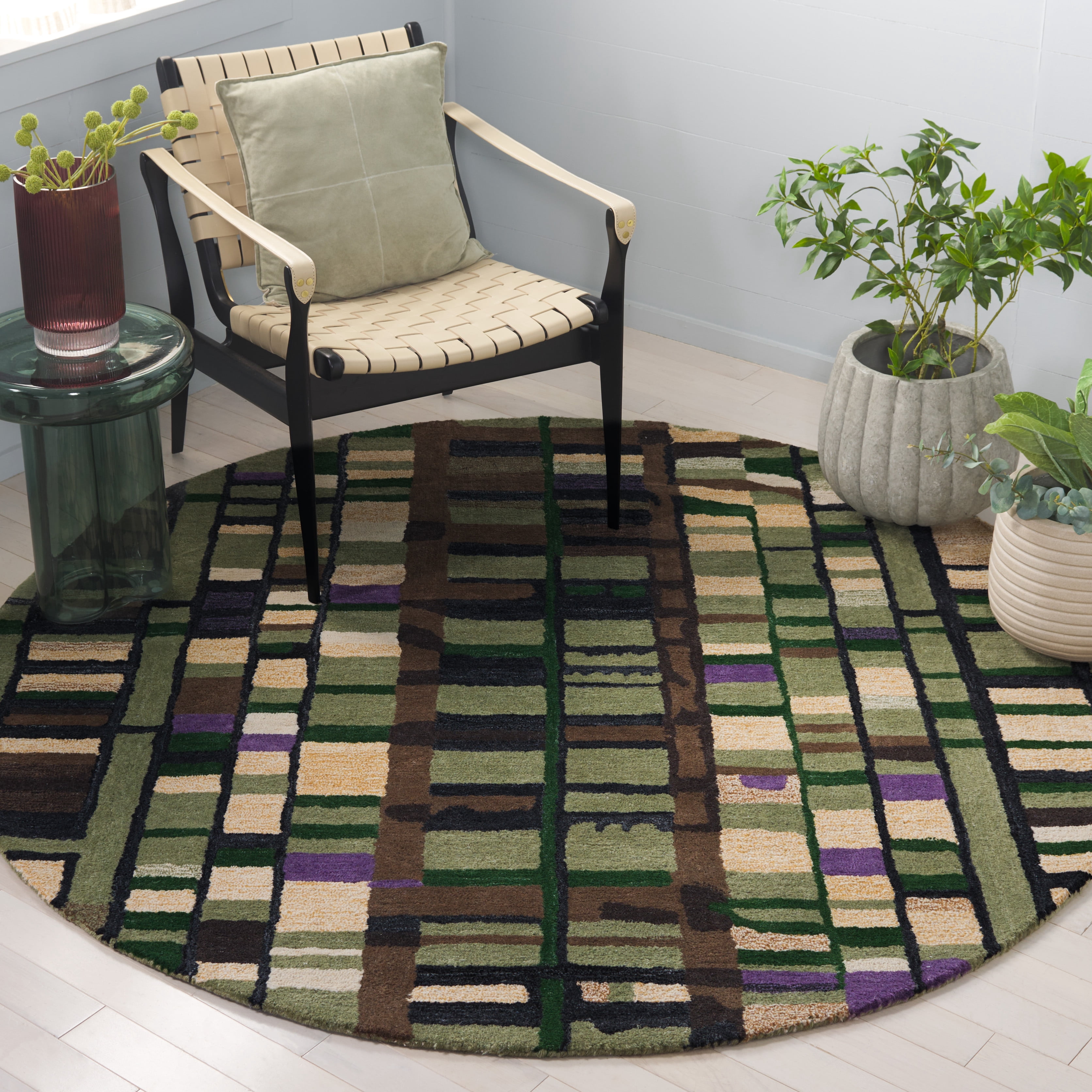 SAFAVIEH Rodeo Drive Vonda Abstract Area Rug, Green/Purple, 6' x 6' Round