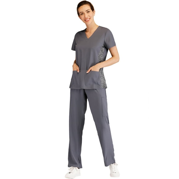 Minty Mint, Women's, V Neck Stretch Medical Scrub Set w Side Panels, Grey, L