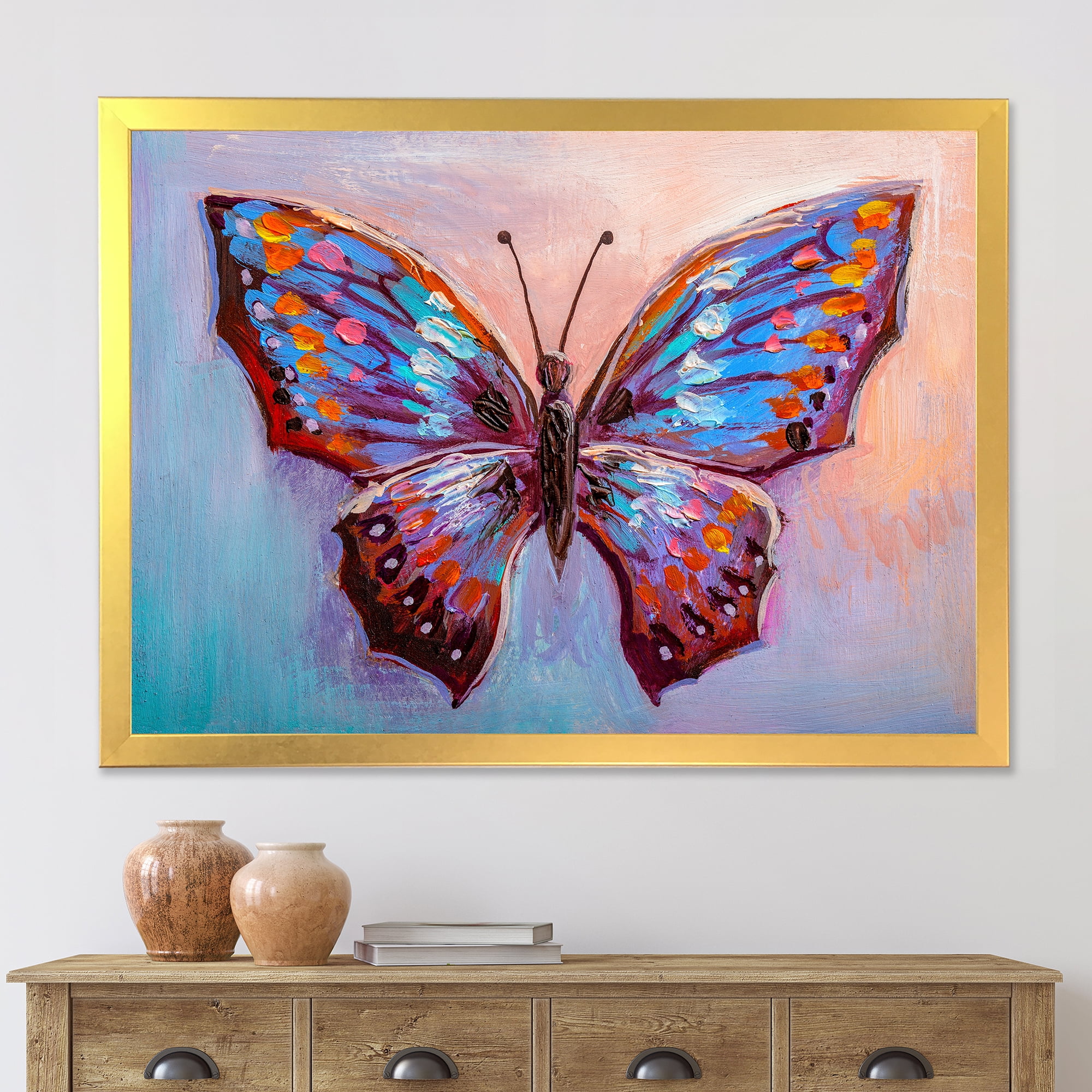 Designart 'Ancient Blue Butterfly II' Modern Framed Art Print