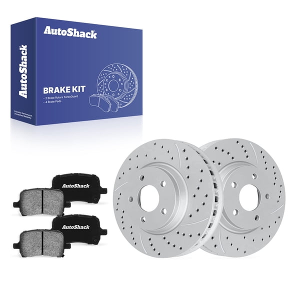 AutoShack Front Vented Drilled & Slotted Coated Brake Rotors Silver Matte Finish   Ceramic Pads 6-PC Brake Kit Replacement for 2004-2012 Chevrolet Malibu TurboGuard 11.65" (295.8 mm)