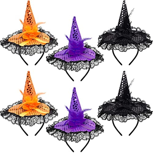 ZeeDix 6 Pcs Halloween Witch Feather Hat Headband for Halloween Costume ...