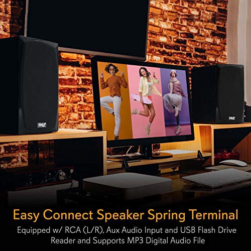 PYLE PBKSP22 - Desktop Bluetooth Bookshelf Speakers - HiFi Studio Monitor Computer Desk Stereo Speaker System (300 Watt MAX)