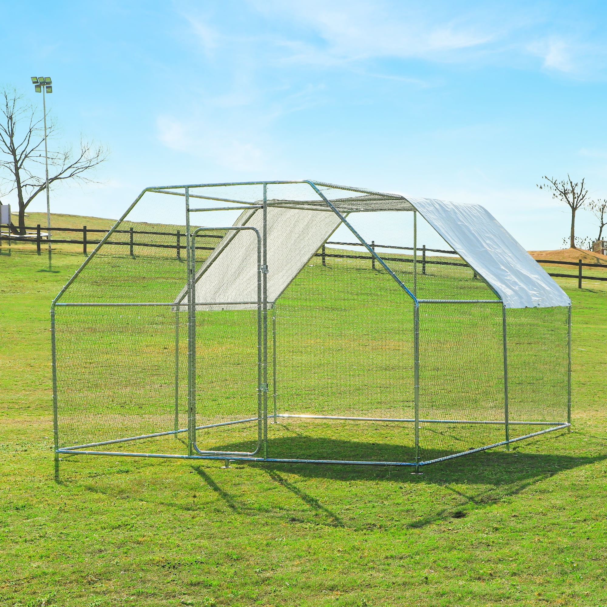 Magic Union 121”x118”x79” Flat Top Chicken Coop Cage Outdoor Pet Enclosure Large Chicken Run Metal Duck Coops for Outside Fencing with Water-Resistant Cover Roof