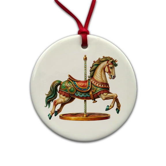 Carousel Horse Christmas Tree Holiday Round Ceramic Ornament
