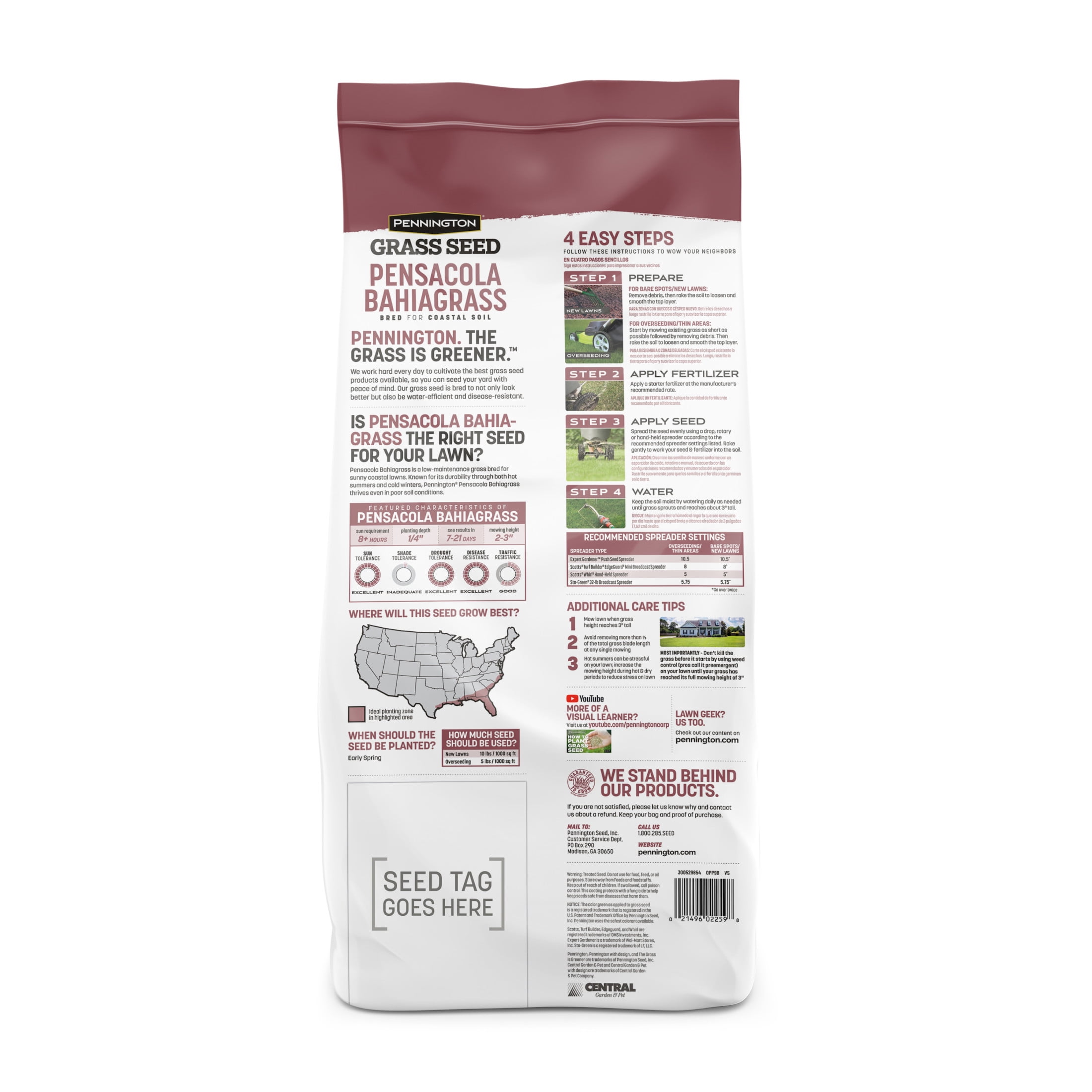 Pennington Pensacola Bahiagrass Grass Seed, Full Sun, 7 lb, 1 New Bag
