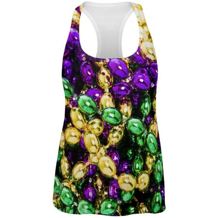 - Mardi Gras Beads All Over Womens Racerback Tank Top