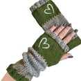 thumbnail image 2 of Women's Gloves Mittens Women'S Fingerless Gloves 10 Color Options Warm Half Finger Mittens With Heart Pattern For Everyday Style,Green Women's, 2 of 3