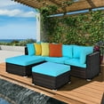 thumbnail image 3 of Patiojoy 5-Piece Outdoor Patio Sectional Rattan Wicker Conversation Sofa Set with Turquoise Cushions, 3 of 5