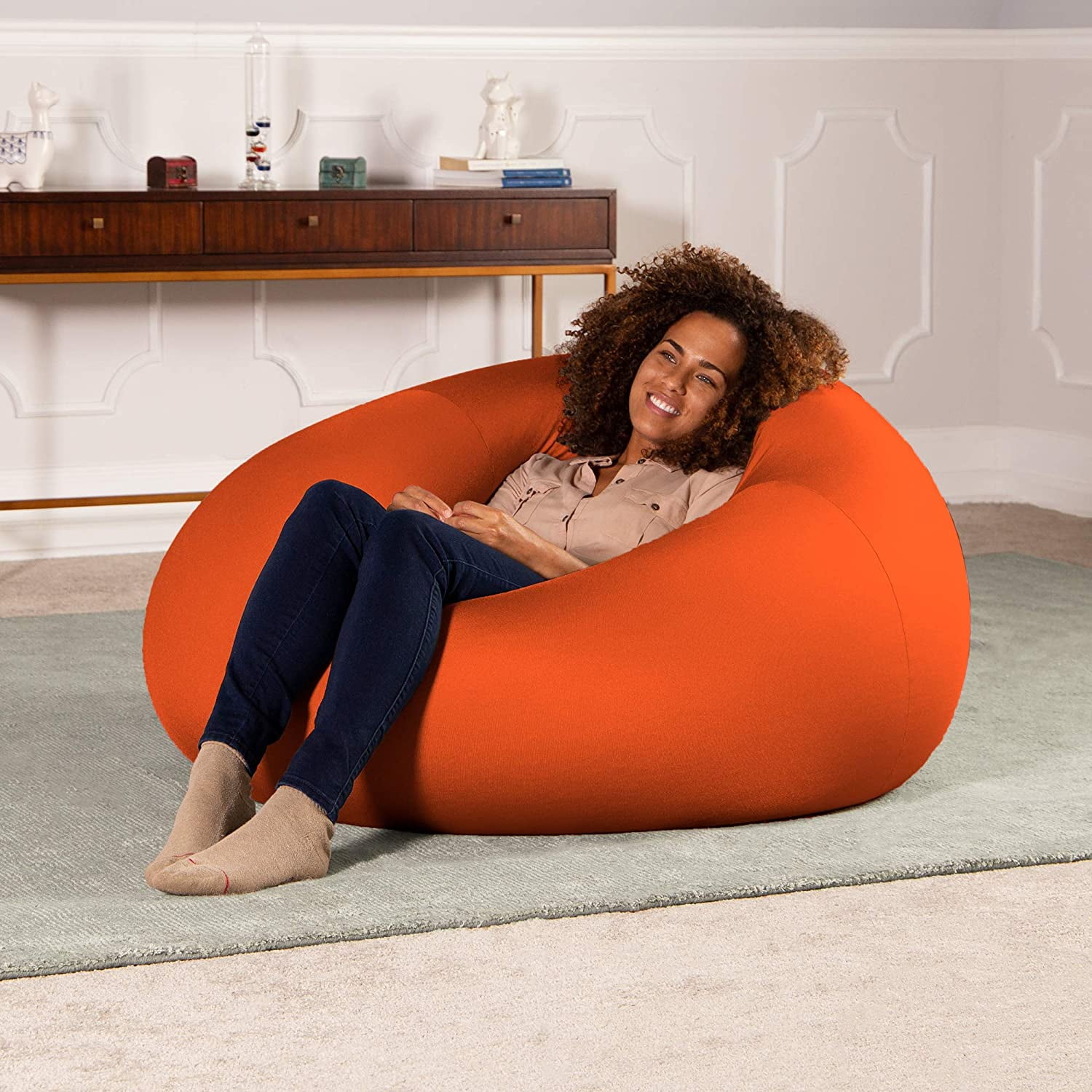 Jaxx Nimbus Spandex Bean Bag Chair for Adults-Furniture for Rec, Family Rooms and More, Large, Orange