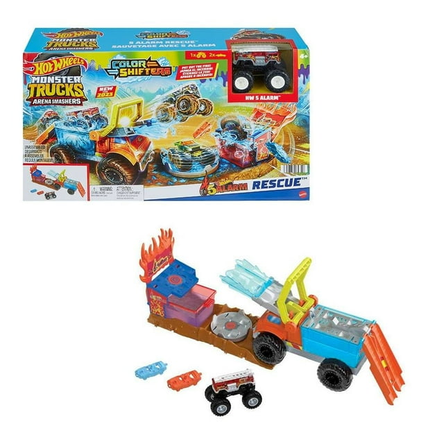 Pista de Juguete Hot Wheels Monster Trucks Arena de Demolición Color Shifter 5-Alarm