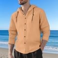 thumbnail image 2 of Mens Long Sleeve Shirts Drawstring Hooded Sweatshirt Casual Button Shirts, 2 of 5