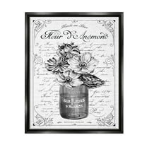 Stupell Industries Anemone Flower French Text Fancy Floral Border Graphic Art Jet Black Floating Framed Canvas Print Wall Art, Design by Lettered and Lined