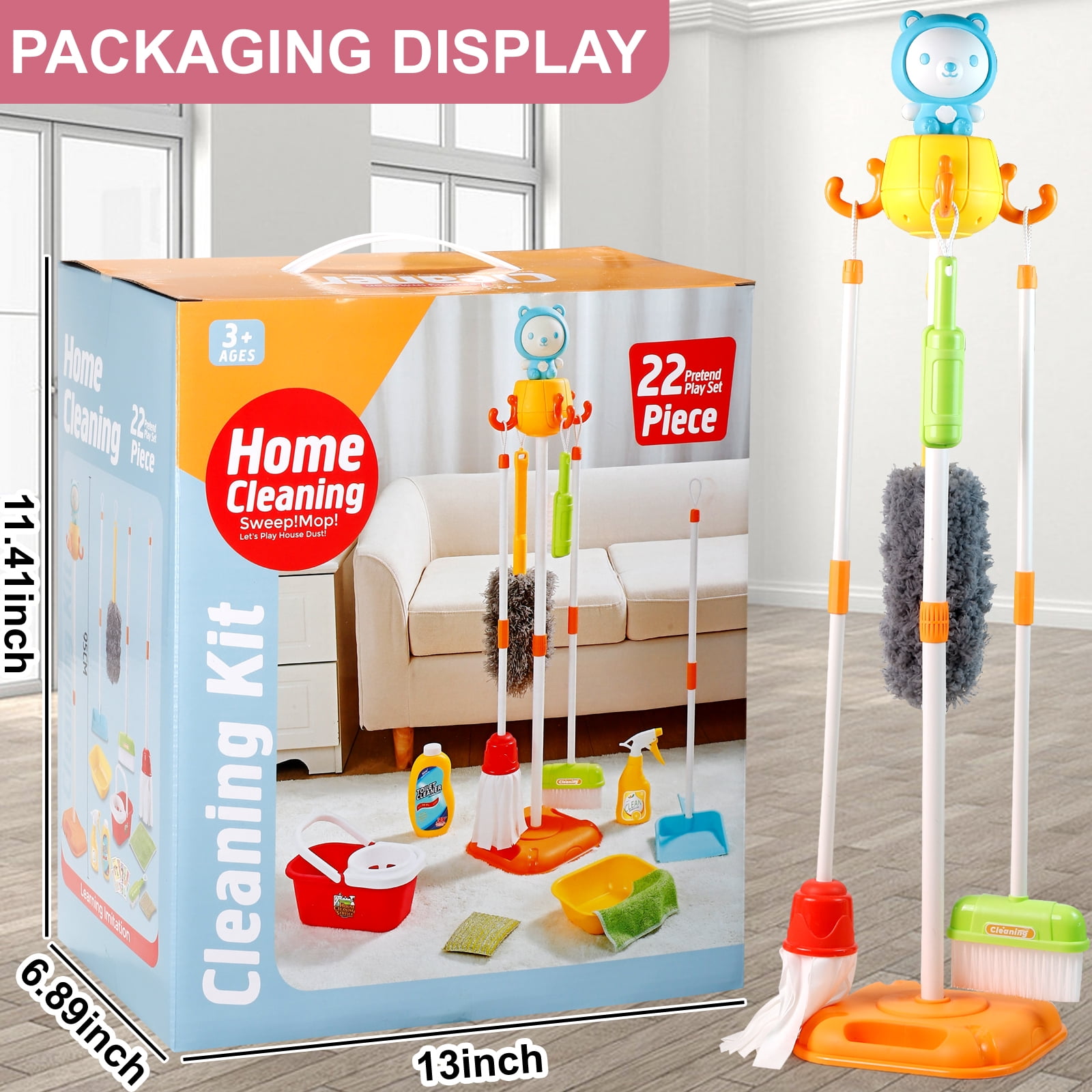 Hey! Play! Toy Cleaning Set – Play Housekeeping and Janitor Accessories  Cart – Pretend Broom, Mop and Dustpan for Children and Toddlers Tidy-Up  Fun