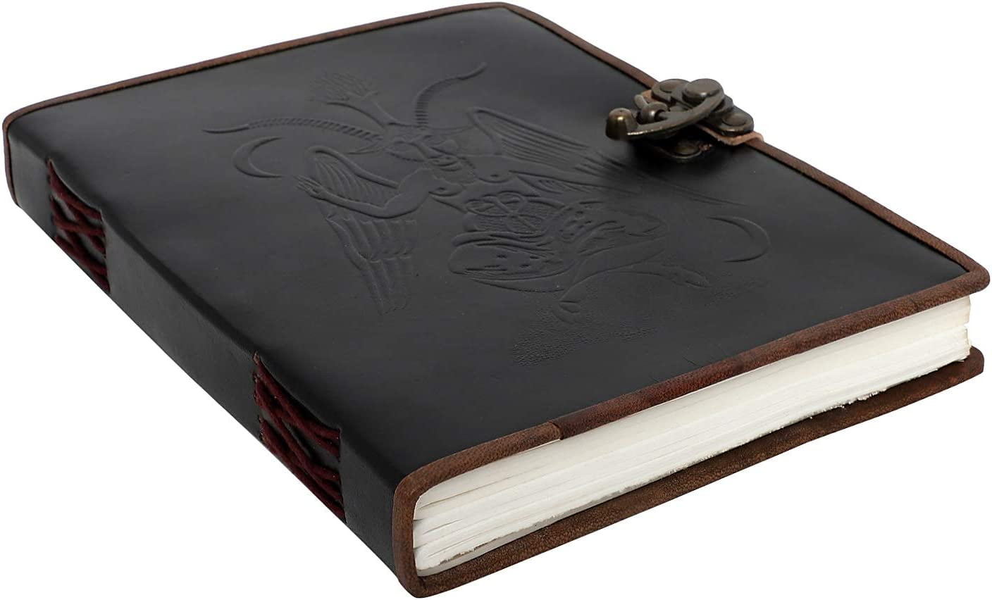 Ajuny Leather Bound Journal Unlined Pages Writing Notebook With Lock For Men Women 9x7 Inch