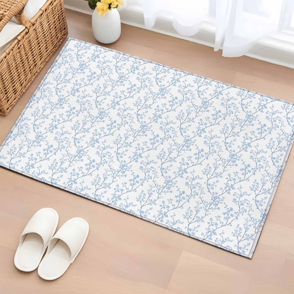 Rectangle Rug 2x3Ft Light Blue Branch Flowers Texture Soft Indoor Throw Rugs Carpets for Living Dining Bedroom Kids Room Non-Slip Playroom Crawl Rug Floor Mats Summer Botanical