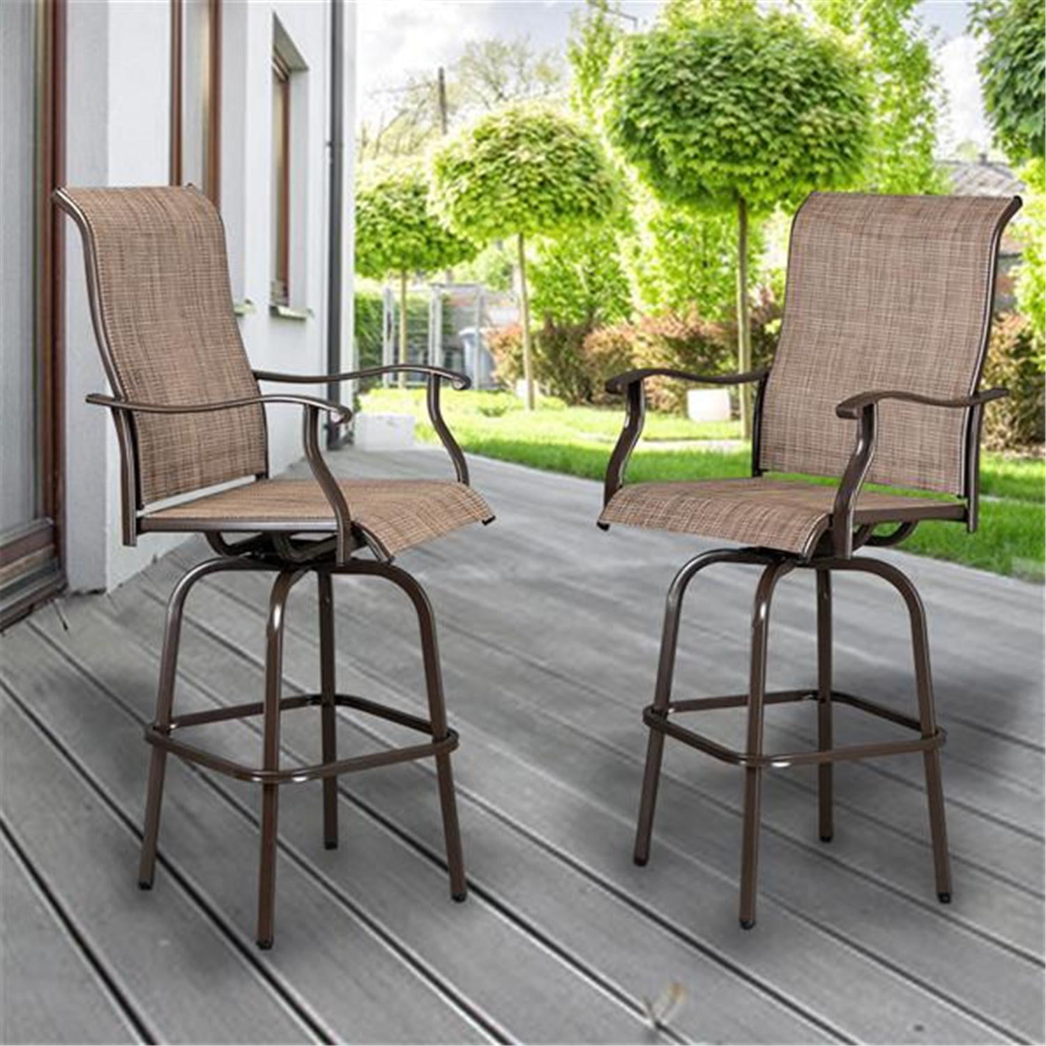 Set of 2 Vicllax Outdoor Swivel Bar Stools-Patio Bar Height Furniture Chairs 