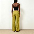 thumbnail image 4 of Sewkxo Womens Linen Palazzo Pants Drawstring Elastic Waist Casual Wide Leg Trousers with Pockets,Fluorescent Green M, 4 of 5