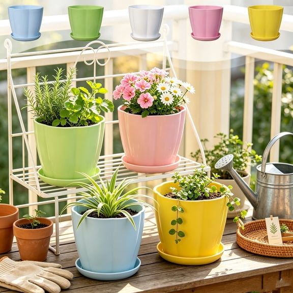 Hyknon Plants Pot, 6.3"Petal Flower Pot with Drainage Holes Saucers, Simple Thick Small Planters Nursery Pot, Drop-Resistant Plastic Garden Pot for Indoor Outdoor Succulents Snake Plants Cactus, Blue
