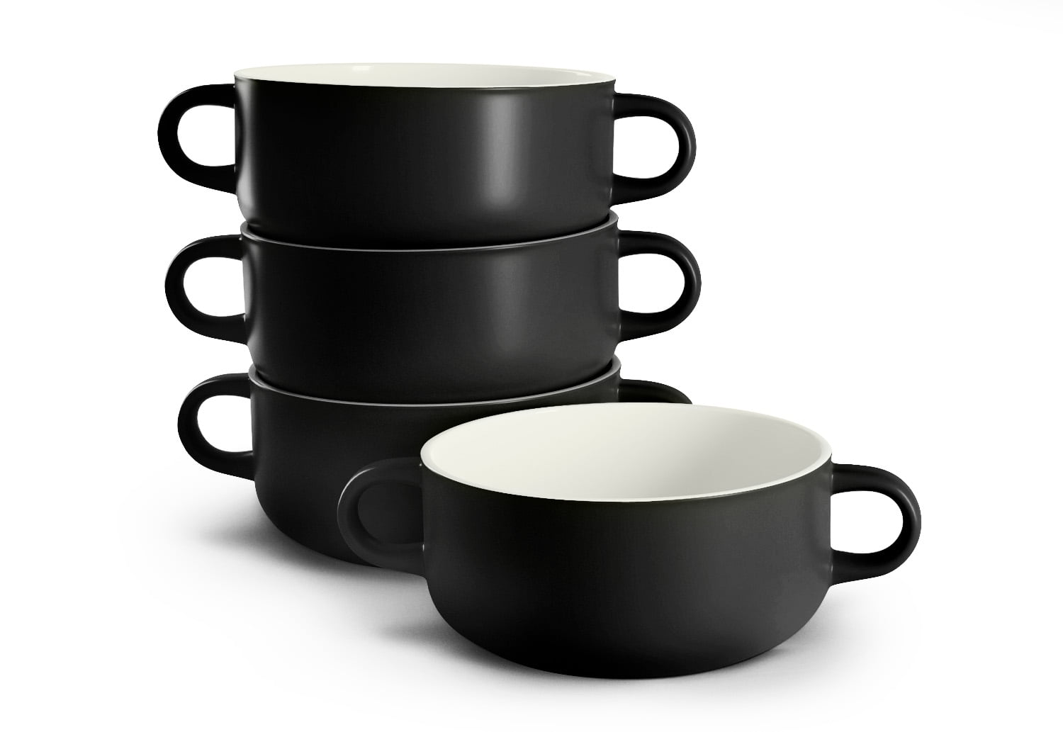 Kook Soup Crocks, Ceramic Bowls, 18 Oz, Set of 4 Black