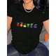 thumbnail image 1 of Camiseta de verano para mujer Suave elegante con Cuello redondoWomen's Casual Black T-Shirt with Colorful Potted Plant Print - Short Sleeve, Round Neck, Comfortable Polyester Blend, Ideal for Summer, 1 of 6