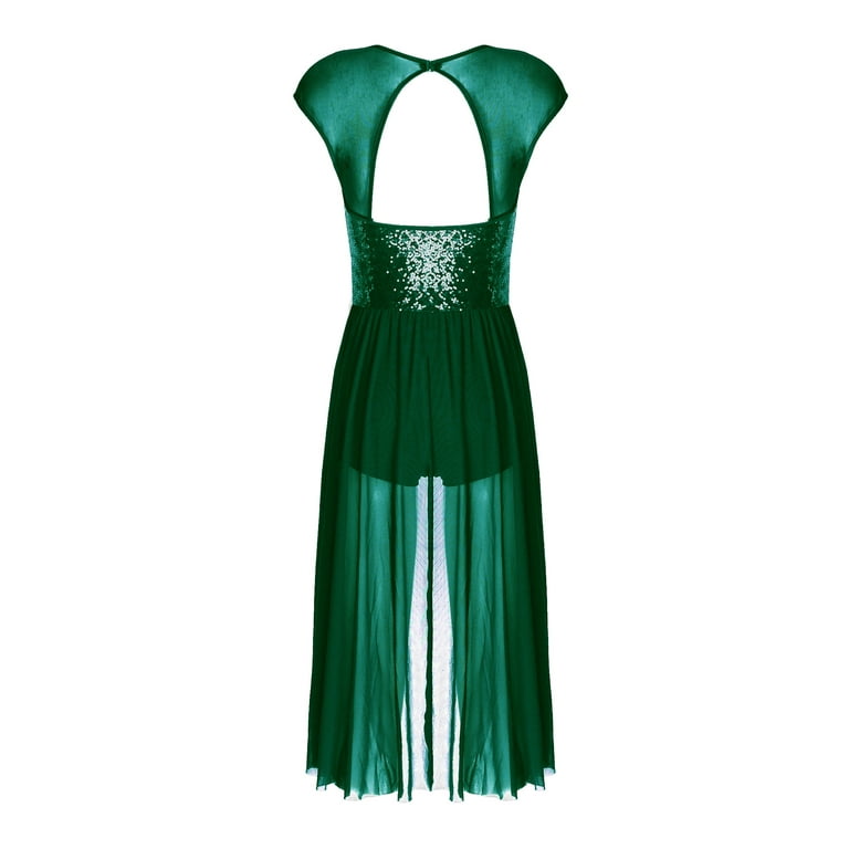 iEFiEL Womens Sheer Mesh Patchwork Lyrical Dance Dress Sleeveless Skirted  Leotard Dance Costume Green XL - Walmart.com