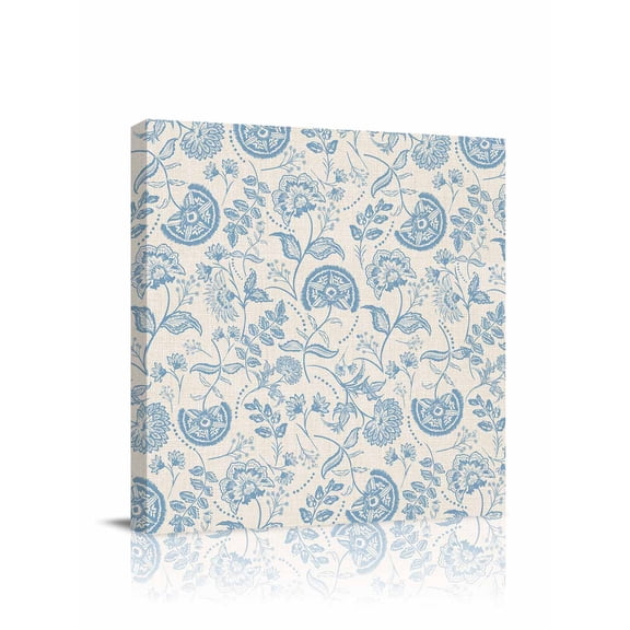 Farmhouse Light Blue Floral Canvas Wall Art, Linen Boho Paisley Flower Rustic Framed Wall Decor Modern Artwork Prints Painting for Living Room, Bedroom, Kitchen & Cafe Decor 28x28 Inch