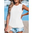 thumbnail image 4 of CUPSHE Women Tops Sleeveless Tank Cutout Blouse Crew Neck Shirt Lace Tee Summer Casual Dressy,White, 4 of 5