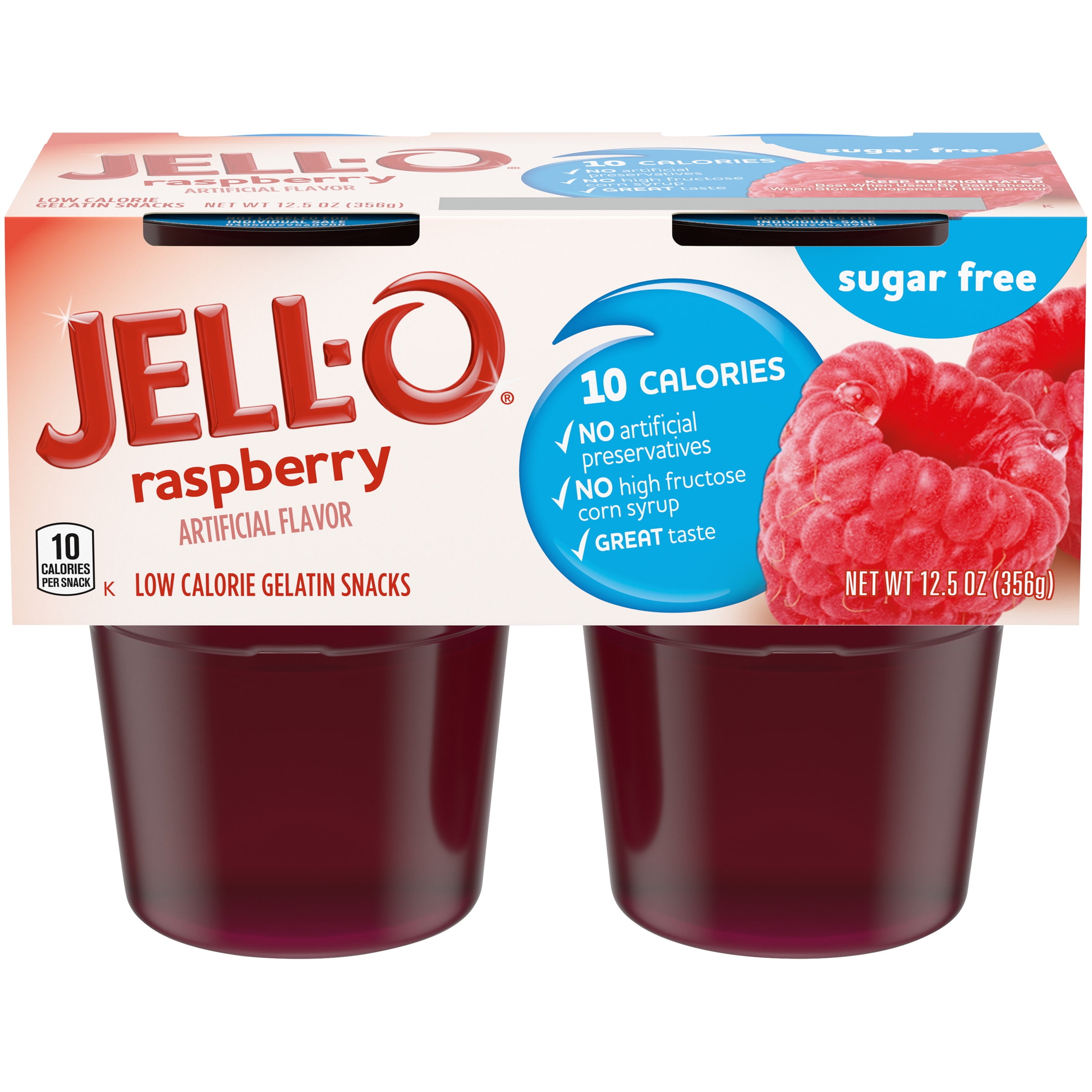 JellO Raspberry Sugar Free ReadytoEat Jello Cups Gelatin Snack, 4 ct