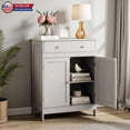 thumbnail image 2 of Hassch 23.6"W Double-Door Storage Cabinet with One Drawer, Space-Saving Floor Linen Organizer Cabinet for Small Bathrooms, Apartments or Laundry Room, Gray, 2 of 10