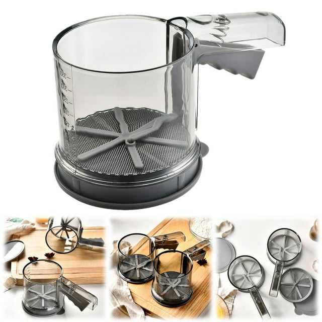 WHEANG 3 Cup Flour For Baking Straight Handle & Mesh Filter Grade Stainless Suitable For All Baking Flour Powdered Sugar Almond Powder