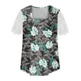 thumbnail image 4 of up to 60% off Gifts Usmixi Shirts for Women Vintage Lace Patchwork Pleated Hem Going out Tunic Tee Tops Summer Trendy Floral Print Short Sleeve Square Neck Ladies Blouses Black XL, 4 of 5