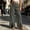 Gray, variant on Womens Solid Color Cotton Tie Detail Elastic Waist Split Front Straight Leg Pants Casual Pocket Slit Hem Long Trousers Purple XL(XL)