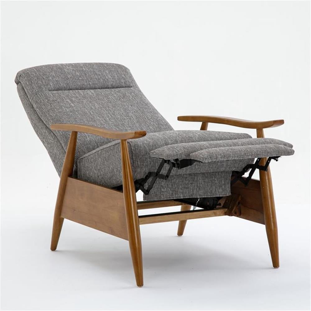 Terni Wood Arm Push Back Recliner in Ashen Gray Performance Fabric
