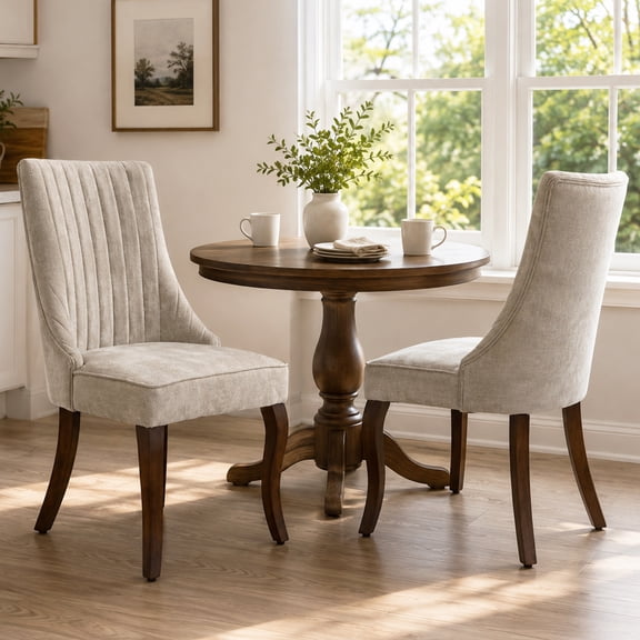 Upholstered Dining Chairs Set of 2, LEGAHOME Farmhouse Dining Room Chairs For Kitchen, Linen Kitchen Wood Chairs with High Back, 300lbs Weight Capacity, Beige, 2Pcs